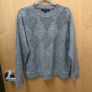 Tommy Hilfiger Diamond Open-Knit Gray Sweater – Women’s Large